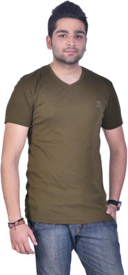 

Colors & Blends Solid Men' V-neck Green T-Shirt, Mehandi