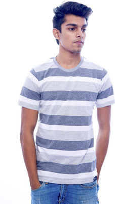 

Urban Flux Striped Men's Round Neck Grey T-Shirt