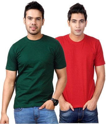 

Purple Square Solid Men's Round Neck Multicolor T-Shirt(Pack of 2, Green;red