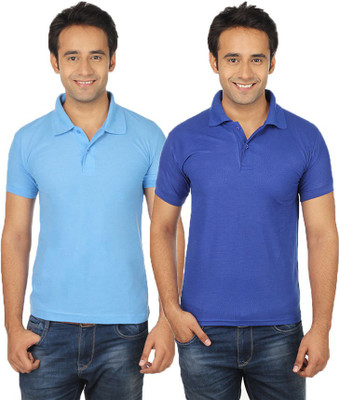 

Quetzal Solid Men's Polo Neck Blue, Blue T-Shirt(Pack of 2, Blue;sky blue