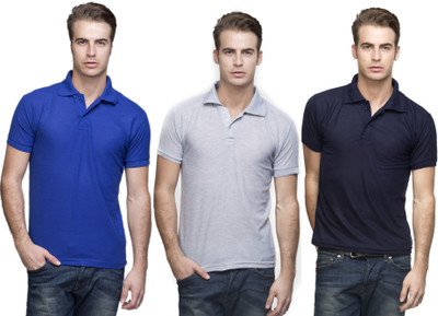 

Lambency Solid Men's Polo Neck Blue, Grey, Dark Blue T-Shirt(Pack of 3, Blue;dark blue;grey