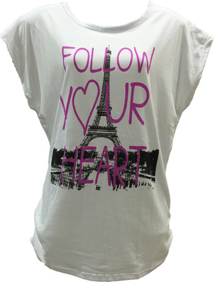 

Dovekie Printed Women's Round Neck White T-Shirt