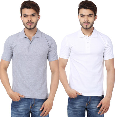 

Weardo Solid Men's Polo Neck White, Grey T-Shirt(Pack of 2), Grey;white
