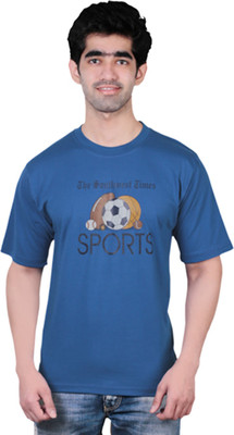 

Fashionable Printed Men's Round Neck Reversible Blue T-Shirt