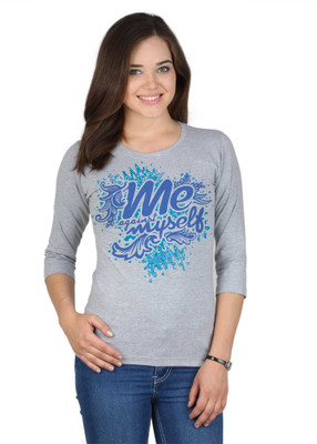 

SayItLoud Printed, Solid Women's Round Neck Grey T-Shirt