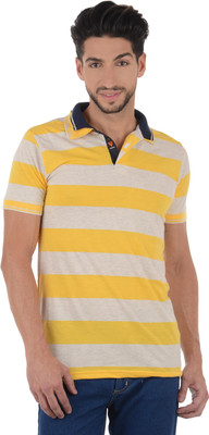 

Ahhaaaa Striped Men's Polo Neck Yellow, Grey T-Shirt, Grey;yellow