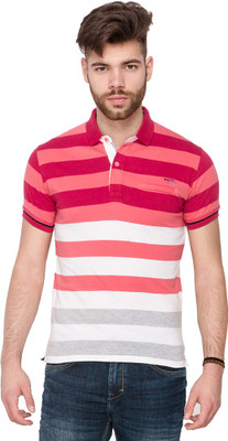 

Mufti Striped Men's Polo Neck Pink T-Shirt