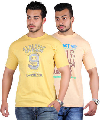 

Shineway Graphic Print Men' Round Neck Multicolor T-Shirt(Pack of 2, Bawa color;gold