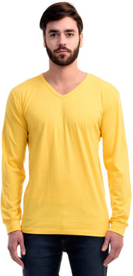 

Mi Moda Solid Men's V-neck Yellow T-Shirt