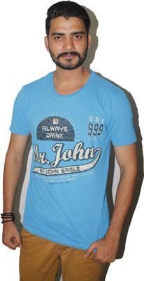 

M|S Printed Men's Round Neck Blue T-Shirt, Light blue