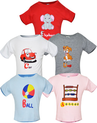 

Gkidz Boys Printed Cotton T Shirt(Multicolor, Pack of 5