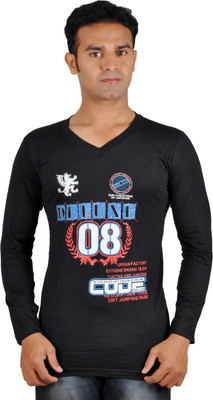 

Harsha Printed Men's V-neck Black T-Shirt