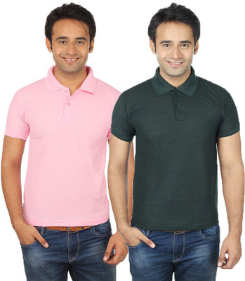 

Quetzal Solid Men's Polo Neck Green, Pink T-Shirt(Pack of 2