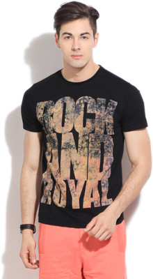 

V Dot by Van Heusen Printed Men's Round Neck Black T-Shirt