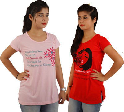 

Tryd Printed Women's Round Neck Multicolor T-Shirt(Pack of 2