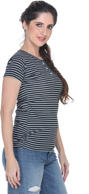 

Fast n Fashion Striped Women's Boat Neck Black, White T-Shirt