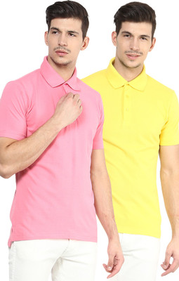 

Yellow Submarine Solid Men's Polo Neck Yellow, Pink T-Shirt(Pack of 2), Pink;yellow