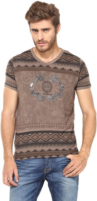 

Fritzberg Printed Men's Round Neck Brown T-Shirt, Dark brown