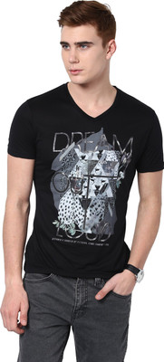 

Fritzberg Printed Men's Round Neck Black T-Shirt, Ebony black