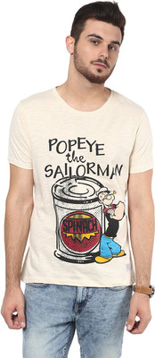 

Henry and Smith Printed Men's Round Neck White T-Shirt, Oatmeal