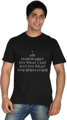 

Trendster Printed Men' Round Neck Black T-Shirt
