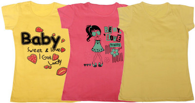 

IndiWeaves Girls Printed T Shirt(Multicolor, Yellow & pink & yellow