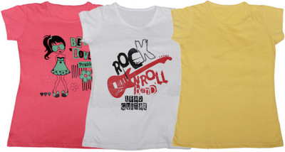 

IndiWeaves Girls Printed T Shirt(Multicolor, Pink & white & yellow