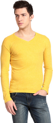 

Tinted Solid Men's V-neck Yellow T-Shirt