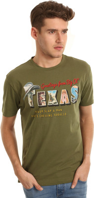 

Wrangler Graphic Print Men's Round Neck Green T-Shirt, Olive