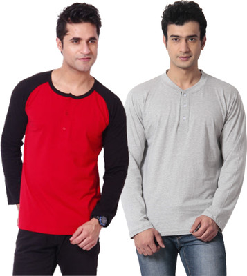 

Leana Solid Men' Henley Multicolor T-Shirt(Pack of 2