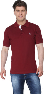 

The Cotton Company Solid Men's Polo Neck Maroon T-Shirt, Firebrick maroon