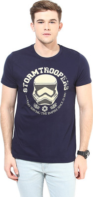 

White Kalia Printed Men's Round Neck Blue T-Shirt, Navy blue