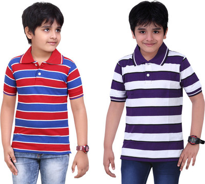 

Dongli Boys Striped T Shirt(Red, Pack of 2), Multicolor
