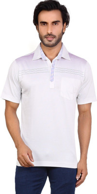 

Valeta Printed, Solid Men's Polo Neck White T-Shirt, Brilliant white