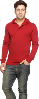 Gritstones Solid Men Hooded Red T-Shirt Gritstones Solid Men Hooded Red T-Shirt