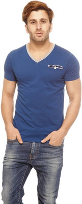 

Gritstones Solid Men's V-neck Blue T-Shirt