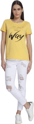 

Vero Moda Solid Women's Round Neck Yellow T-Shirt, Pale banana