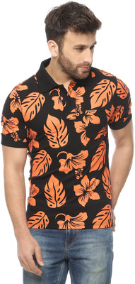 

Gritstones Printed Men' Polo Neck Black T-Shirt