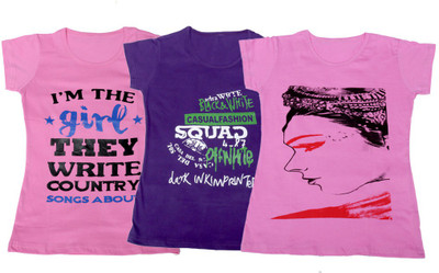 

IndiWeaves Girls Printed T Shirt(Multicolor, Pink & purple & pink