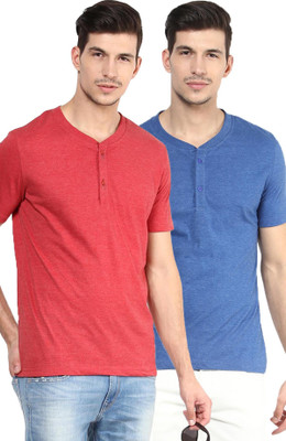 

Yellow Submarine Solid Men's Henley Red, Blue T-Shirt(Pack of 2), Blue;red