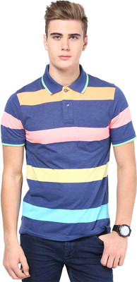 

Mudo Striped Men's Mandarin Collar Multicolor T-Shirt, Multi