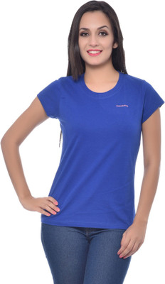 

Frenchtrendz Solid Women' Round Neck Dark Blue T-Shirt, Inkblue