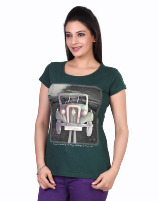 

Fritzberg Printed Women's Round Neck Green T-Shirt, Jungle green