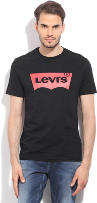 

Levi's Printed Men's Round Neck Black T-Shirt, Blacks