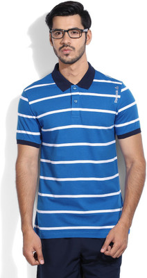 

REEBOK Striped Men's Polo Neck Blue T-Shirt