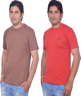 

Leaf Solid Men's Round Neck Red, Brown T-Shirt(Pack of 2), Brown;red