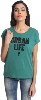 

Only Printed Women's Round Neck Green T-Shirt, Antique green