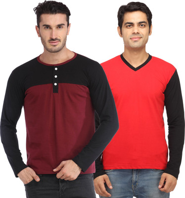 

Leana Solid Men's Fashion Neck Multicolor T-Shirt(Pack of 2, Multi