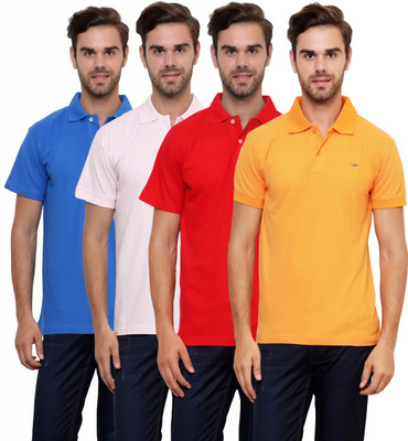 

Lemon & Vodka Solid Men' Polo Neck Multicolor T-Shirt(Pack of 4, Orange