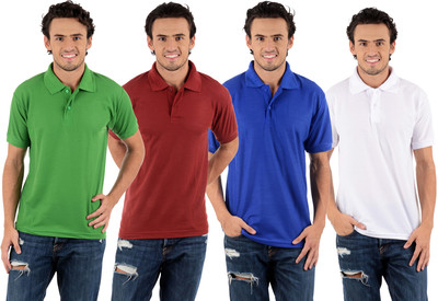 

Blaze Solid Men's Polo Neck Multicolor T-Shirt(Pack of 4, Dark green;maroon;royal blue;white
